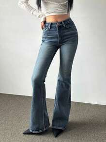 DAZY Women's Casual Distressed Slim Fit Flare Leg Jeans Low Rise Jeans - Medium Wash - View 5