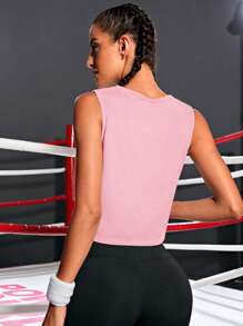Gameset SHEIN Sport 女士纯色圆领侧开衩下摆健身背心 - 粉色 - 查看 2