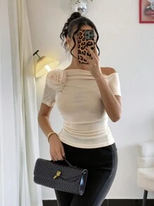 Calvaya Camiseta con hombros abiertos lisa para mujeres, estilo sencillo y casual para uso diario