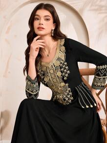 Al Najma Women's Elegant Dress With Sticker Decoration, Long Sleeve - Black - View 2