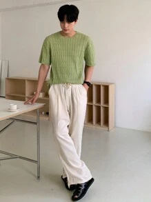 DAZY Men's Solid Green Ribbed Cable Design Knit Top, Summer - Green - View 5