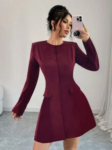 Elenzga 女士复古优雅黑色长袖连衣裙，秋季精致新风格