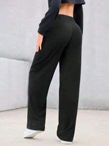 SHEIN Sports Damen Lässig einfarbige Jogginghose mit Tunnelzug Taille - Schwarz - Übersicht 2