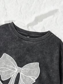 SHEIN EZwear Plus Size Bow Knit Loose Short Sleeve T-Shirt For Summer - Black - View 3