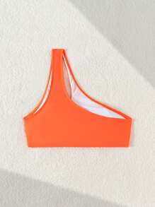 SHEIN Swim Áo bơi liền quần không dây khoét rỗng bất đối xứng màu trơn dành cho nữ - trái cam - Xem 3