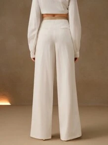 Anewsta White Casual Straight Leg Wrap-Around With Tie Waist Pants, Versatile Commuting Trousers - White - View 7