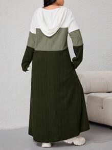 Mulvari 大码长袖休闲连衣裙，简约时尚，适合日常穿着 - 軍綠色 - 查看 2