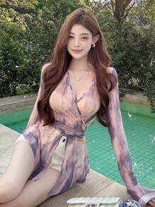 DAZY Women V-Neck Long Flare Sleeve Top - Pink - View 4