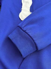 Men's Letter Applique Zip-Up Hoodie Sweatshirt - Blue - View 8