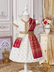 女宝宝简约时尚休闲短袖日常连衣裙 - 彩色 - 查看 3