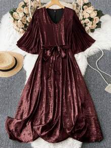 Celure Plus Size Solid V-Neck Simple Casual Dress, Everyday Wear