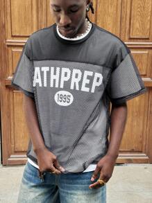 Manfinity VCAY Men's Digital Printing Mesh Panel Round Neck Short Sleeve T-Shirt - Black - View 1