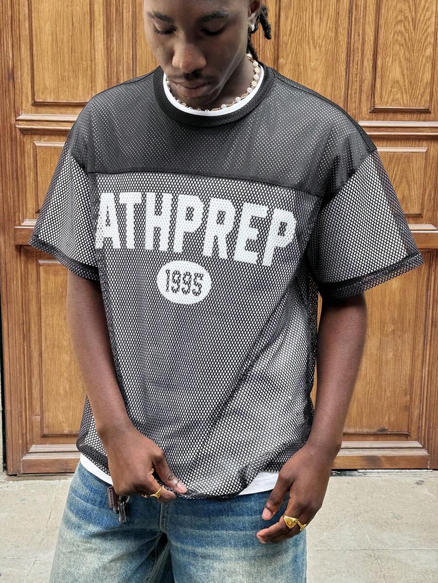 Manfinity VCAY Men's Digital Printing Mesh Panel Round Neck Short Sleeve T-Shirt - Black - View 1