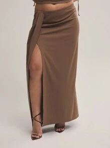 MUSERA Chân váy maxi gợi cảm, ôm sát, xếp ly phía trước, cỡ lớn, thích hợp cho buổi hẹn hò, đi chơi với bạn bè, kỳ nghỉ, dịp đặc biệt, dự tiệc cưới, mùa hè. - màu nâu - Xem 2