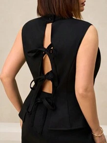 SHEIN Clasi Women Solid Color Sleeveless Top & Mini Skirt Set, Casual Minimalist 2pcs Outfit For Daily Wear - Black - View 7