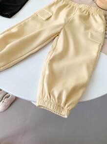 2pcs Set Baby Girl Infant Toddler 0-3 Years Old Spring Summer New Fashion Sports Outdoor Casual Slogan Graphic Top Tee And Khaki Cargo Pants Outfit