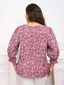 SHEIN Clasi 大码女式优雅碎花纽扣衬衫，秋季 - 粉色 - 查看 2