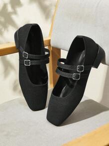 CUCCOO BASICS 时尚黑色金属玛丽珍粗跟平底春季鞋 - 黑色 - 查看 4