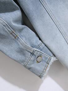 Manfinity Homme Men Front Button Long Sleeve Frayed Edge Casual Denim Shirt, Fall