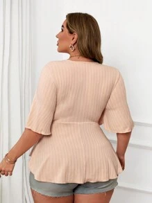 Vibekara Plus Size Sweetheart Neckline Round Ring Ruffle Sleeve Loose Elegant Cute Party & Date Women T-Shirt