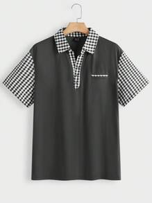 Manfinity Homme Camisa polo de manga corta casual de hombre a cuadros con parches