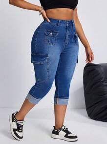 SHEIN SXY Pantalones capri de carga personalizados elásticos para mujer de talla grande