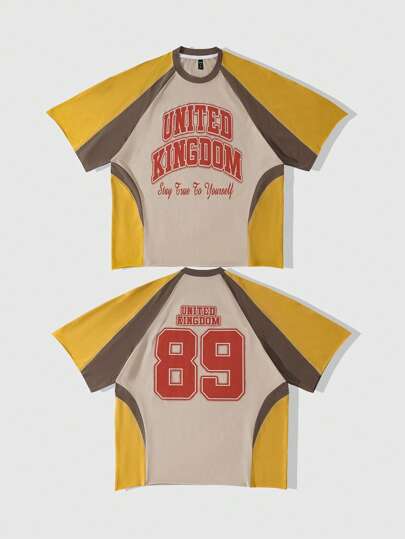 Prep Men's Jersey Casual Patchwork Short Sleeve T-Shirt, Minimalist And Fashionable For Everyday Wear