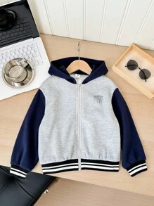 SHEIN 1 szt. Młodzieżowa Akademia Casualowa Wygodna Moda Minimalistyczna Praktyczna Wszechstronna Kurtka z kapturem z nadrukiem angielskim Termiczna podszewka, Nadaje się do codziennego noszenia, szkoły, wycieczek, sportu, jesień/zima