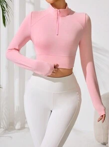 Easithlete Casual Solid Color Slim-Fit Cropped Sweatshirt