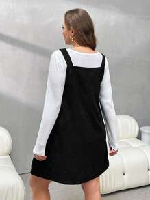 SHEIN Essnce 大码女式珠饰无袖连衣裙和长袖上衣 2 件套 - 黑色 - 查看 2