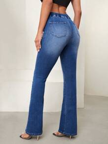 SHEIN Essnce Denim Jeans, Casual Everyday Wear - Medium Wash - View 2