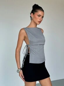 Aloruh Áo tank top không tay buộc dây dành cho nữ, kiểu dáng thường ngày, thích hợp cho lễ tốt nghiệp, tựu trường. - Xám - Xem 6