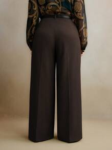 Anewsta Pantalones rectos de mujer de uso casual y para ir al trabajo, pantalones anchos modestos para vacaciones y Año Nuevo, pantalones de vestir marrones de cintura alta para mujeres