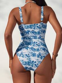Swim Mod 1pc Women's Vacation Summer Beach Allover Print One-Piece Swimsuit