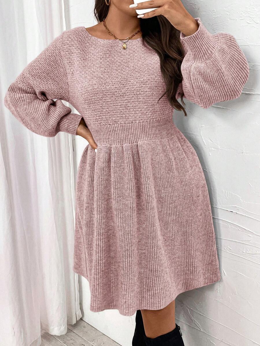 SHEIN LUNE 拼接高腰 A 字形下摆袖口圆领时尚休闲针织女装商务休闲女士、度假装、乡村上衣