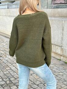 Grüner V-Ausschnitt Pullover mit gekreuzten Trägern, lässig für Herbst/Winter