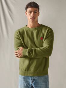 Manfinity VCAY Men's Solid Color Long Sleeve Sweater, Minimalistic, Casual, Everyday Wear