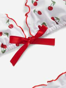 SHEIN MOD 女士可爱樱桃印花泳衣套装，适合约会、度假，适合夏季海滩度假 - 彩色 - 查看 3