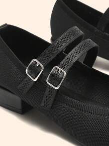 CUCCOO BASICS 时尚黑色金属玛丽珍粗跟平底春季鞋 - 黑色 - 查看 9