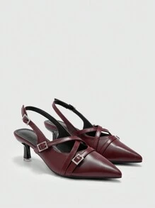 CUCCOO BIZCHIC Sandales à talons hauts pour femmes avec plusieurs brides et talons ajourés - Rouge foncé - Voir 9