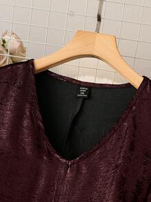 Celure Plus Size Solid V-Neck Simple Casual Dress, Everyday Wear