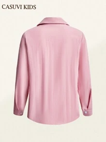 SHEIN Camicia casual versatile in rosa adatta per ragazzi pre-adolescenti, con design di polsini regolabili, adatta per varie occasioni, vita universitaria e uso quotidiano