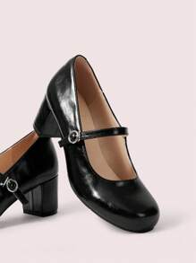 CUCCOO DOLLMOD Women's Fashion Black Chunky Heel Mary Jane Round Toe Ankle Strap Shoes - Black - View 9