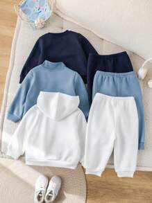 SHEIN Leap Crew 6 Pieces Set: Baby Boys Letter Print Hoodie Sweatshirt And Drawstring Pants - Multicolor - View 2