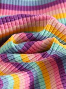 Cozy Pixies Baby Girl Colorful Striped 3D Floral Knit Soft Crew Neck Short Sleeve Pullover Top