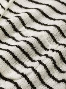 Dazy-Less Damski sweter biznesowy casualowy w paski z blokami kolorów, z krótkim rękawem i kołnierzykiem, w stylu patchworkowym, strój nauczycielski - Biały - Zobacz 8