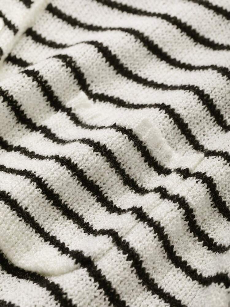 Women's Business Casual Stripe Color Block Patchwork Short Sleeve Collared Knitted Top, Teacher