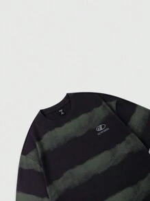 ROMWE MEN 1pc Men's Dirty Fit Grunge Style Letter Tie-Dye Print Round Neck Short Sleeve Casual T-Shirt - Army Green - View 3