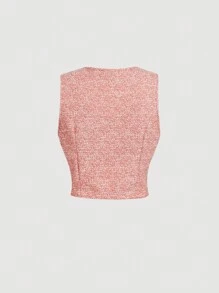 SHEIN MOD 红白背心上衣、直筒长裤、女士优雅套装 - 紅色 - 查看 5