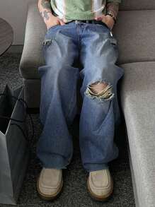 DAZY Men's Casual Washed Distressed Denim Jeans For Autumn - Blue - View 4